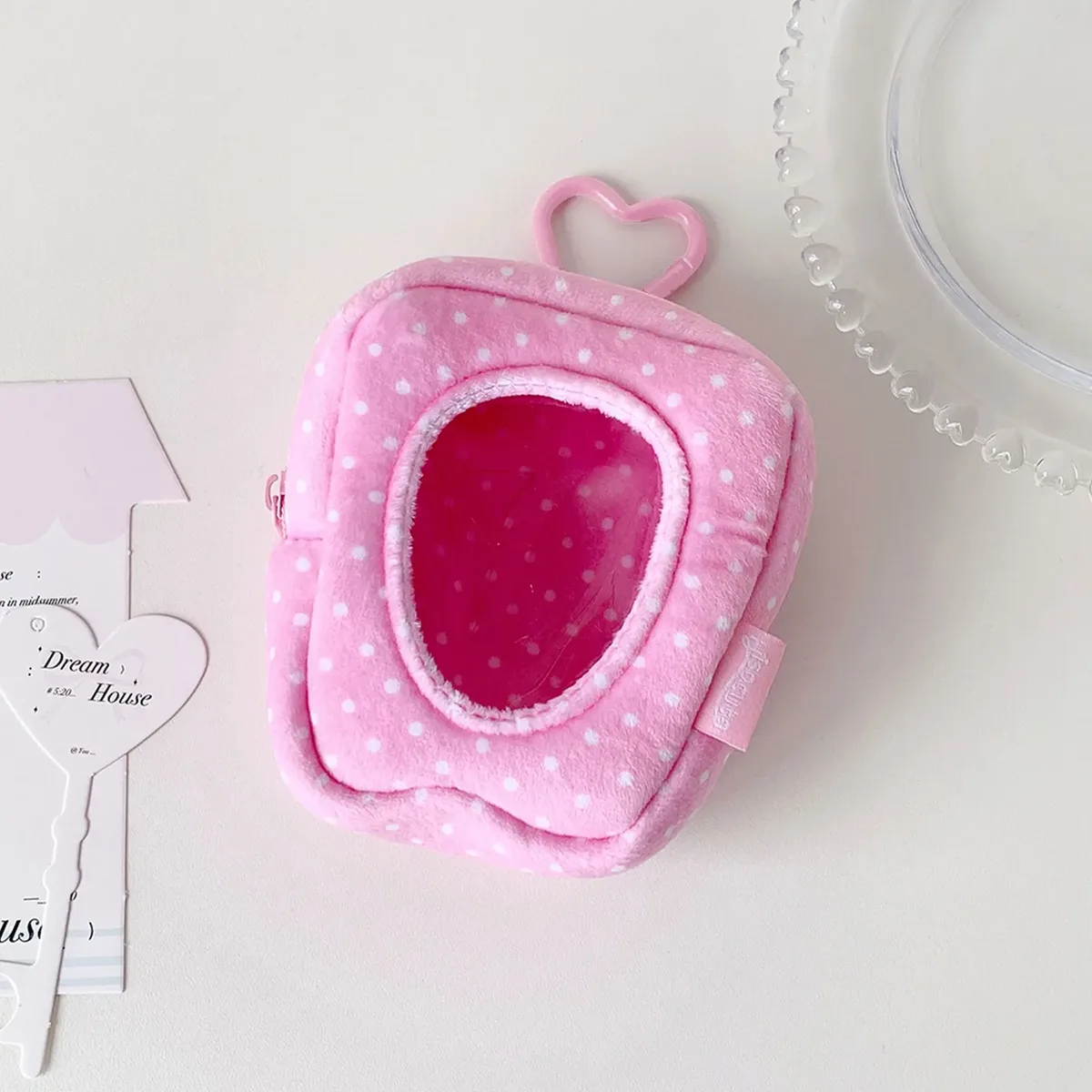 sac de rangement y2k tendance coréenne, couleur unie, à pois, pour poupées, mignon, pour filles, avec bouton cœur pomme, sac de présentation, pendentif décoratif, cadeaux