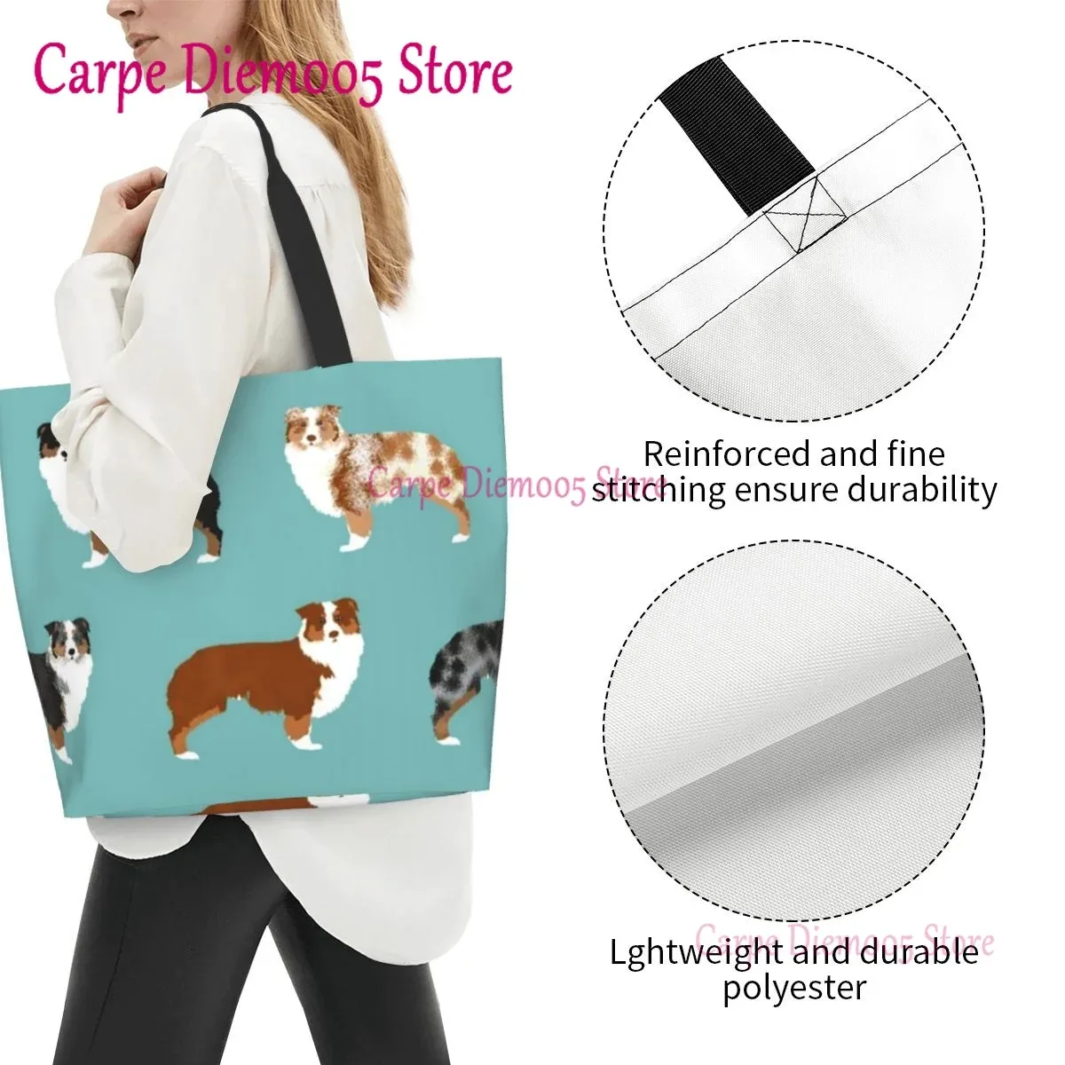 sac fourre-tout grande capacité pour dames, sac pour femmes, sacs pour contribuables australiens, troupeaux de chiens, shopping d'épicerie