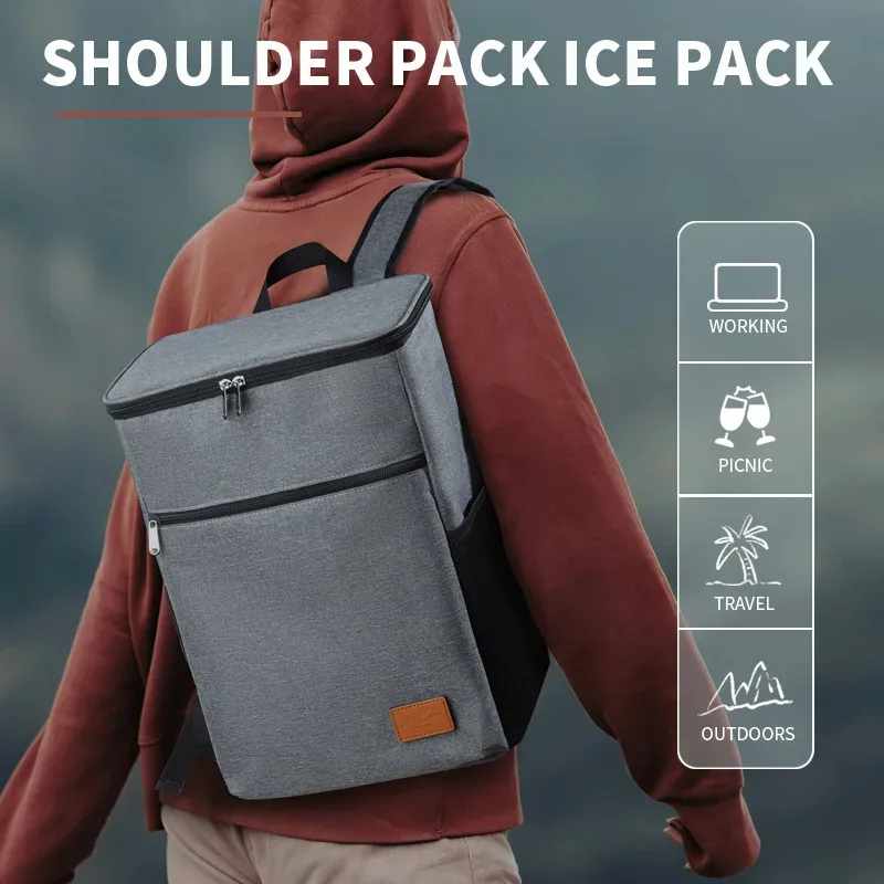 sac à dos isotherme de grande capacité avec sac à déjeuner en aluminium épais pour pique-nique en plein air, design simple en vente
