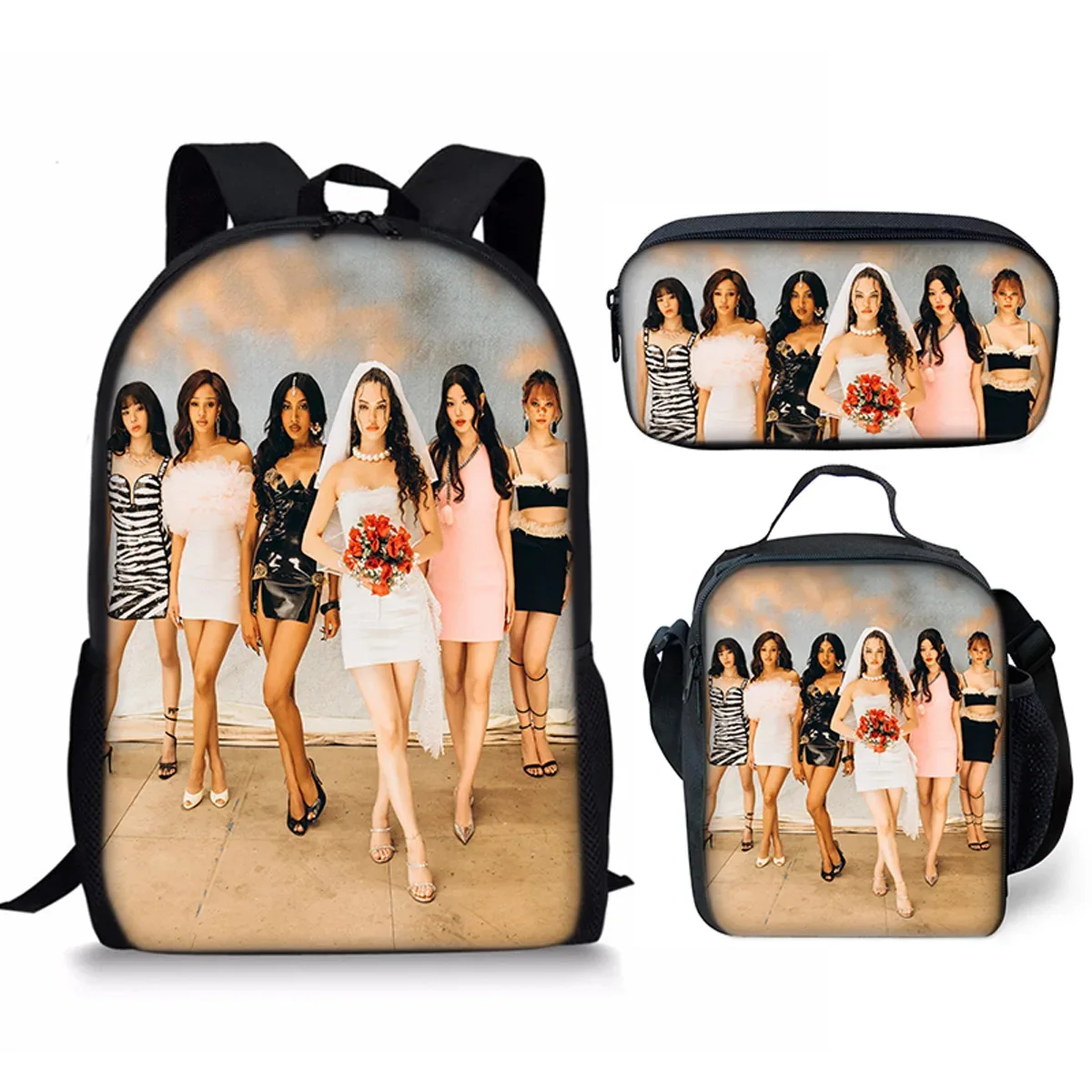 sac à dos d'école kpop katseye 3d imprimé, 3 pièces/ensemble, avec sac à déjeuner et trousse à crayons – nouveauté amusante et populaire de luxe