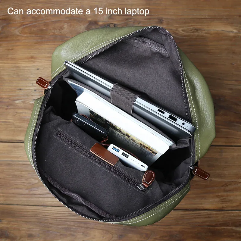 sac à dos en cuir véritable pour homme, style collège décontracté, housse de livre en cuir de vachette, simple et à la mode, sac pour ordinateur portable 15 pouces