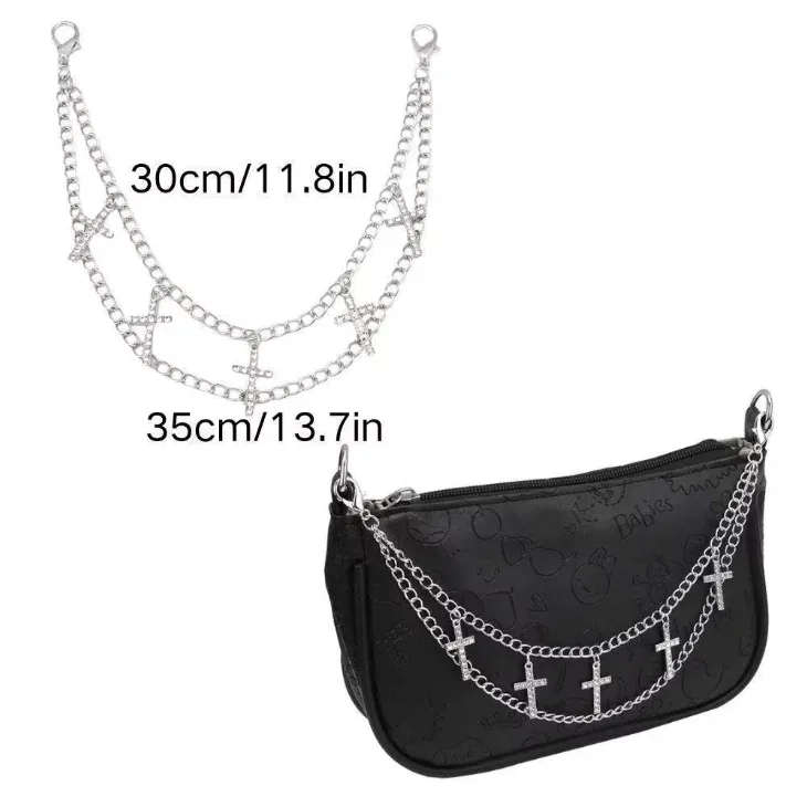 y2k – sangle en chaîne de perles en métal pour sacs, chaîne de sac multicouche pour sac à main, poignées de bricolage, pendentif étoile, sac à bandoulière, accessoires de chaîne