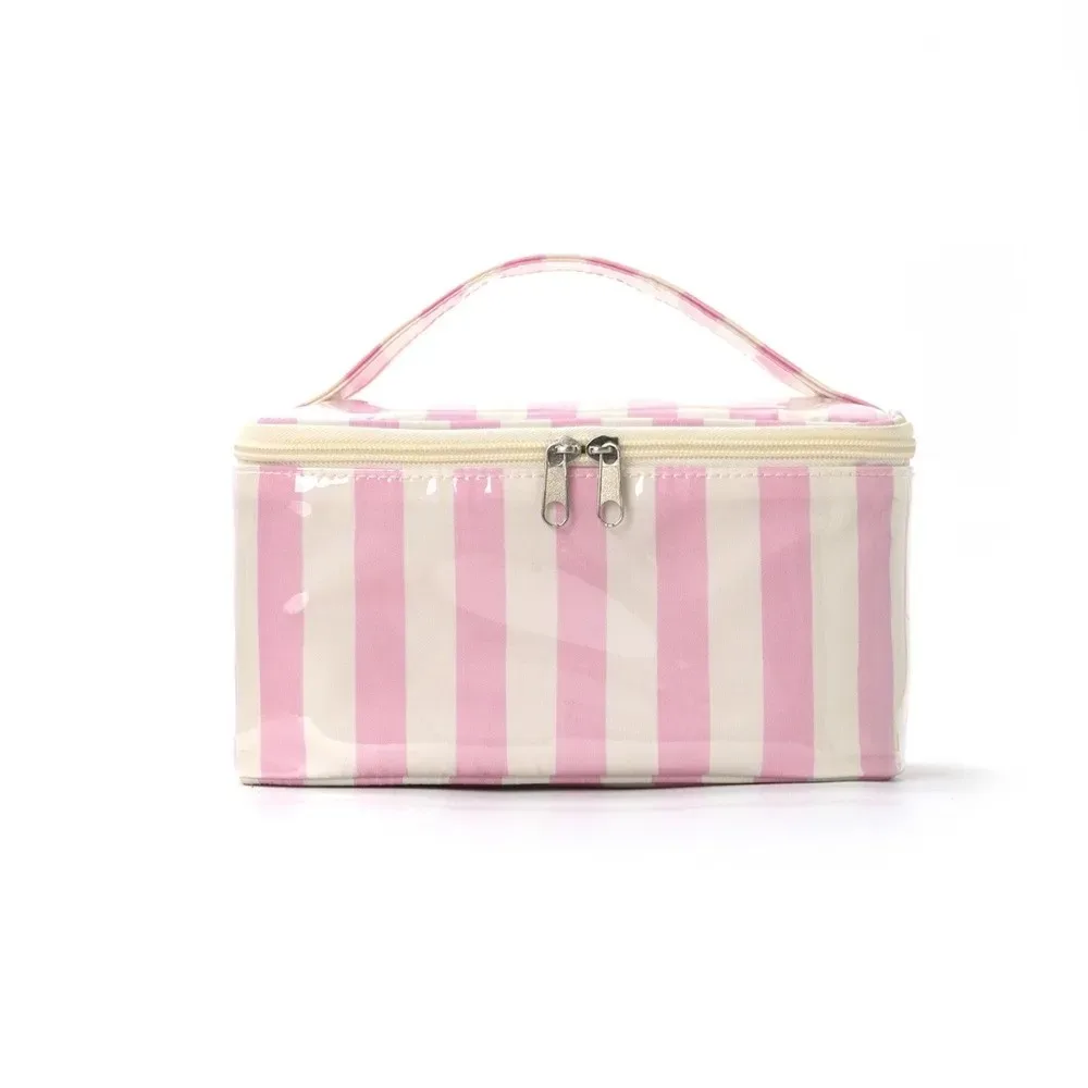 sac de rangement pour articles de toilette à rayures, en pvc, durable, sac de voyage pour cosmétiques, étanche, léger, étui pour pinceaux de maquillage