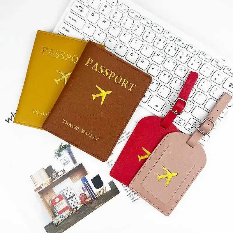 lot de 2 : housse de passeport en pu et étiquette de bagage d'identification pour valise, porte-nom, adresse et passeport
