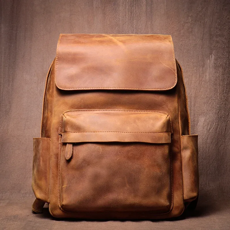 luokir haute qualité en cuir véritable sac à dos vintage crazy horse peau de vache sac d'école de luxe ordinateur sac à dos pour ordinateur portable 15 pouces