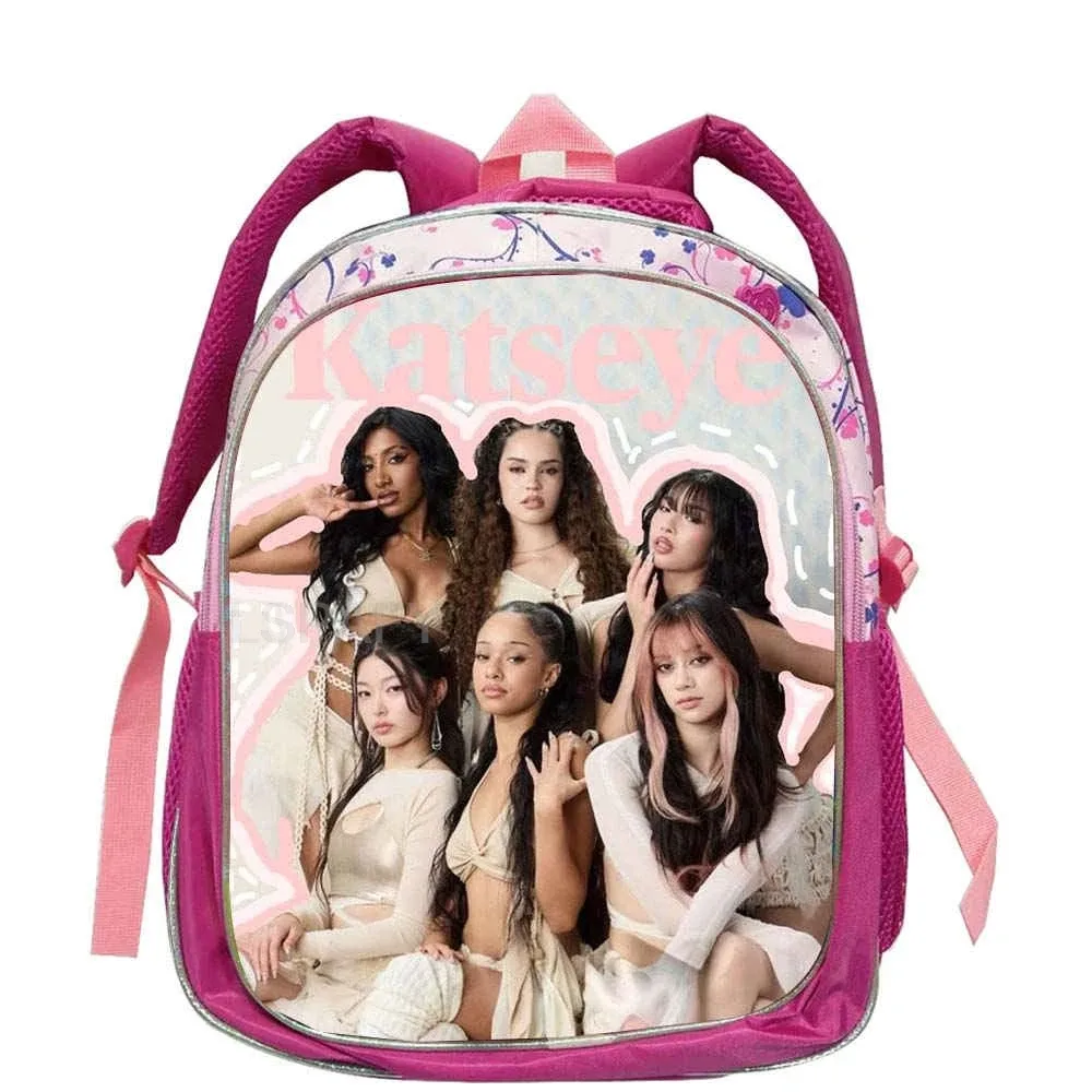 sacs à dos tendance katseye roses pour enfants, sacs d'école pour adolescentes et adolescents, sac à dos décontracté et tendance 12 pouces
