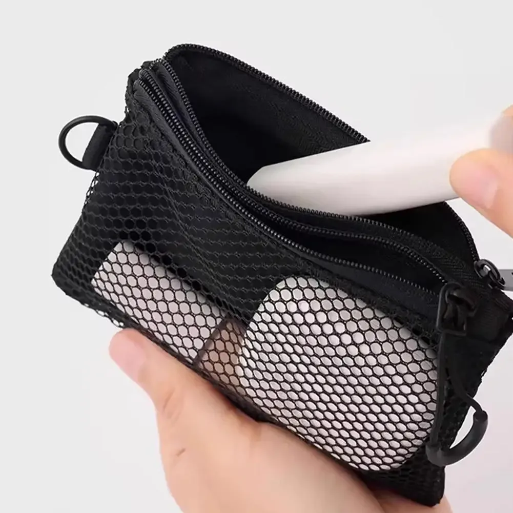 sacs de rangement en maille double couche, trousse de maquillage portable de voyage avec fermeture éclair, mini organisateur de cosmétiques et articles de toilette, sac simple pour papeterie