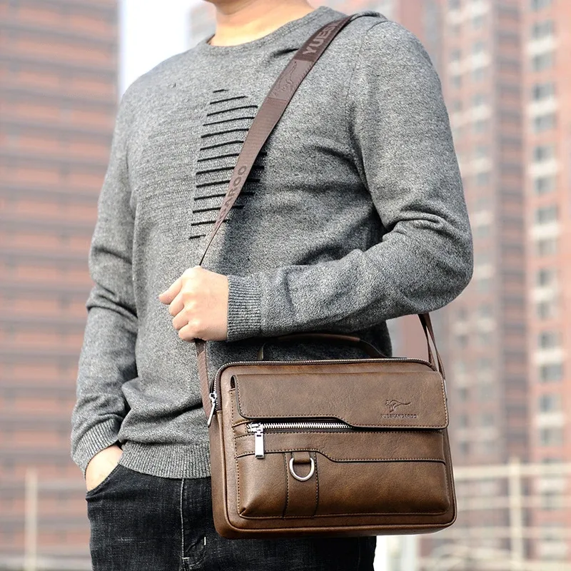 porte-documents à bandoulière en cuir pu pour hommes, fourre-tout carré d'affaires, sac à main croisé, pochette latérale carrée pour téléphone, sac à main