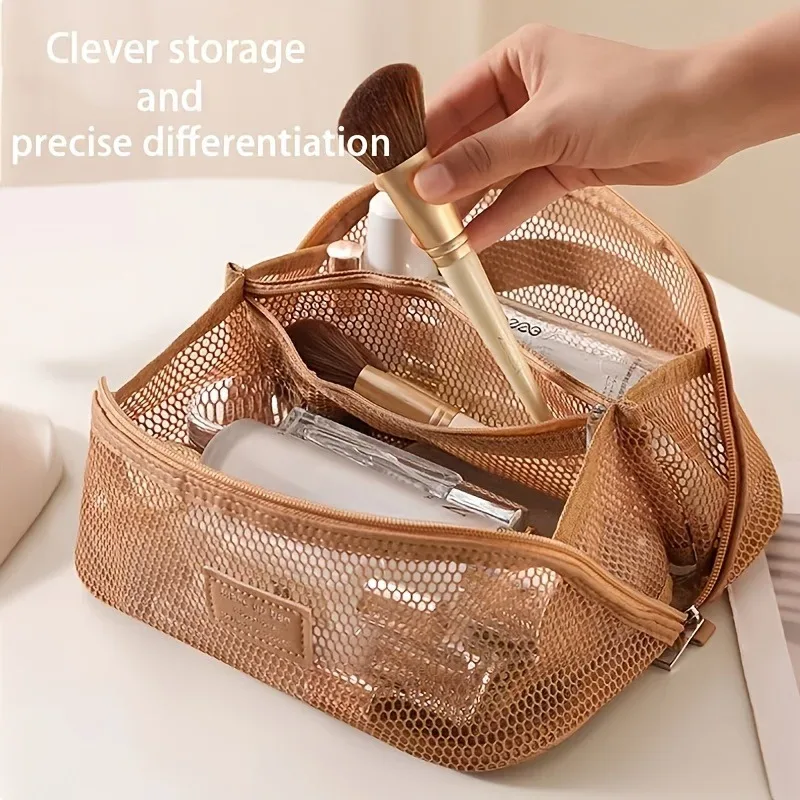 trousse de maquillage, trousse de toilette de voyage, trousse de maquillage en filet de grande capacité, sac portable pour l'organisation et le rangement des cosmétiques