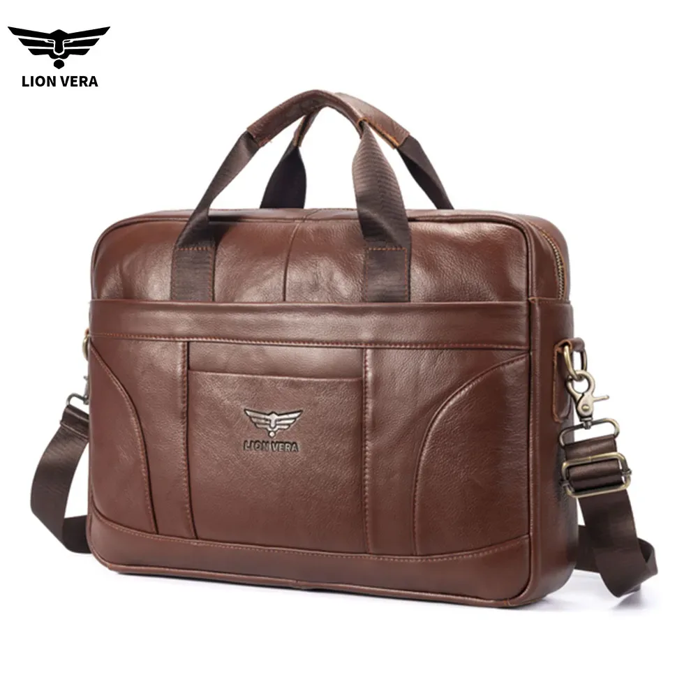 LION VERA – porte-documents d'affaires en cuir véritable, noir, 15.6 pouces, sac d'ordinateur de bureau pour hommes, sacs à main de luxe, porte-documents pour ordinateur portable