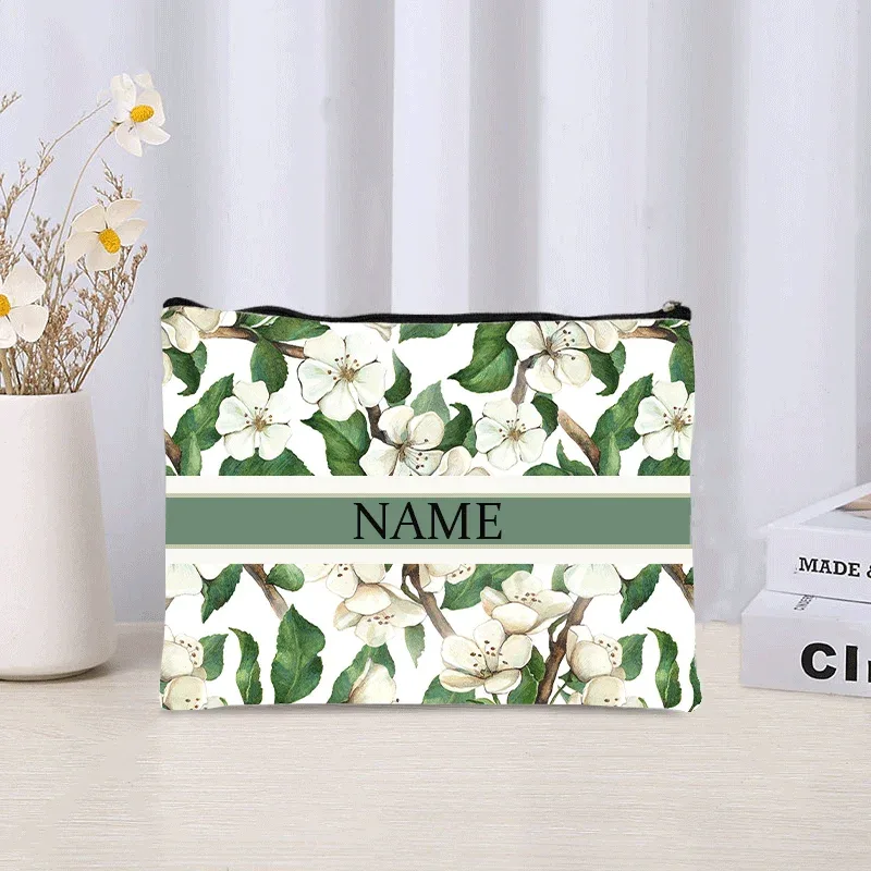 pochette de maquillage personnalisée de luxe avec nom floral, pochette de maquillage personnalisée, organisateur de rouge à lèvres de voyage, pochette de maquillage tendance, sac à main en toile