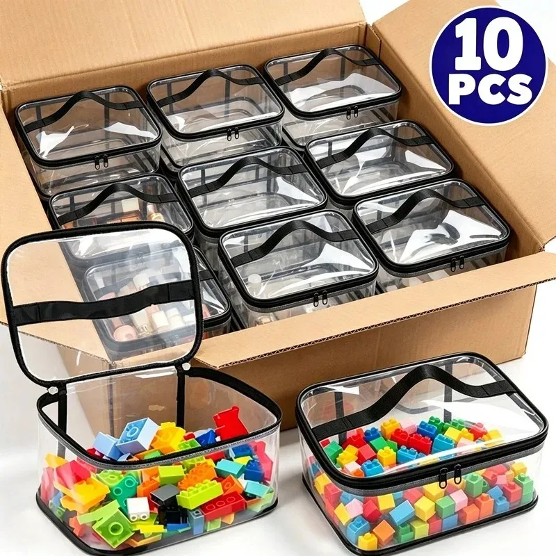 sac en pvc imperméable épais, extra large, transparent, pour rangement, organisateur portable, cosmétiques, jouets unisexes, voyage, pochette transparente réutilisable