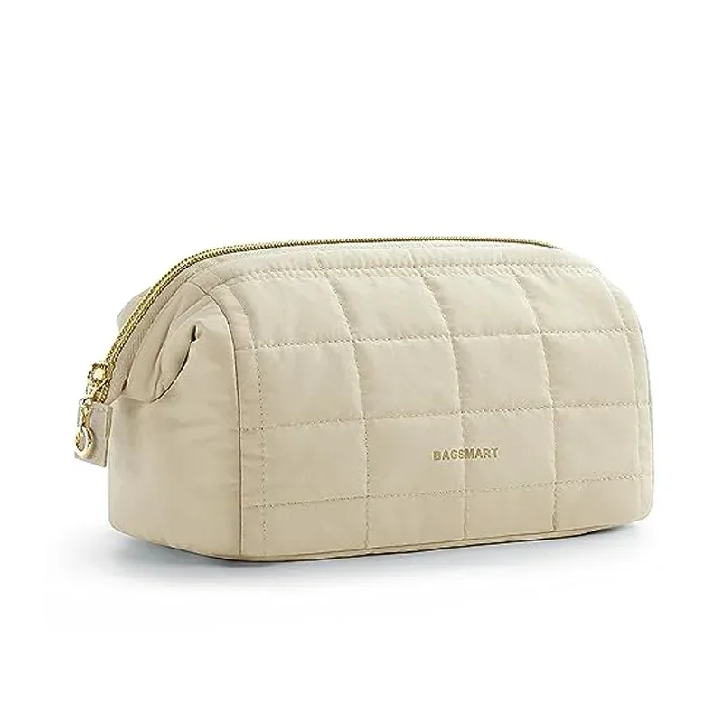 bagsmart-trousse de maquillage gonflée pour femme, trousse de maquillage rembourrée, trousse de maquillage, poudres larges ouvertes, trousse de toilette, essentiels de voyage