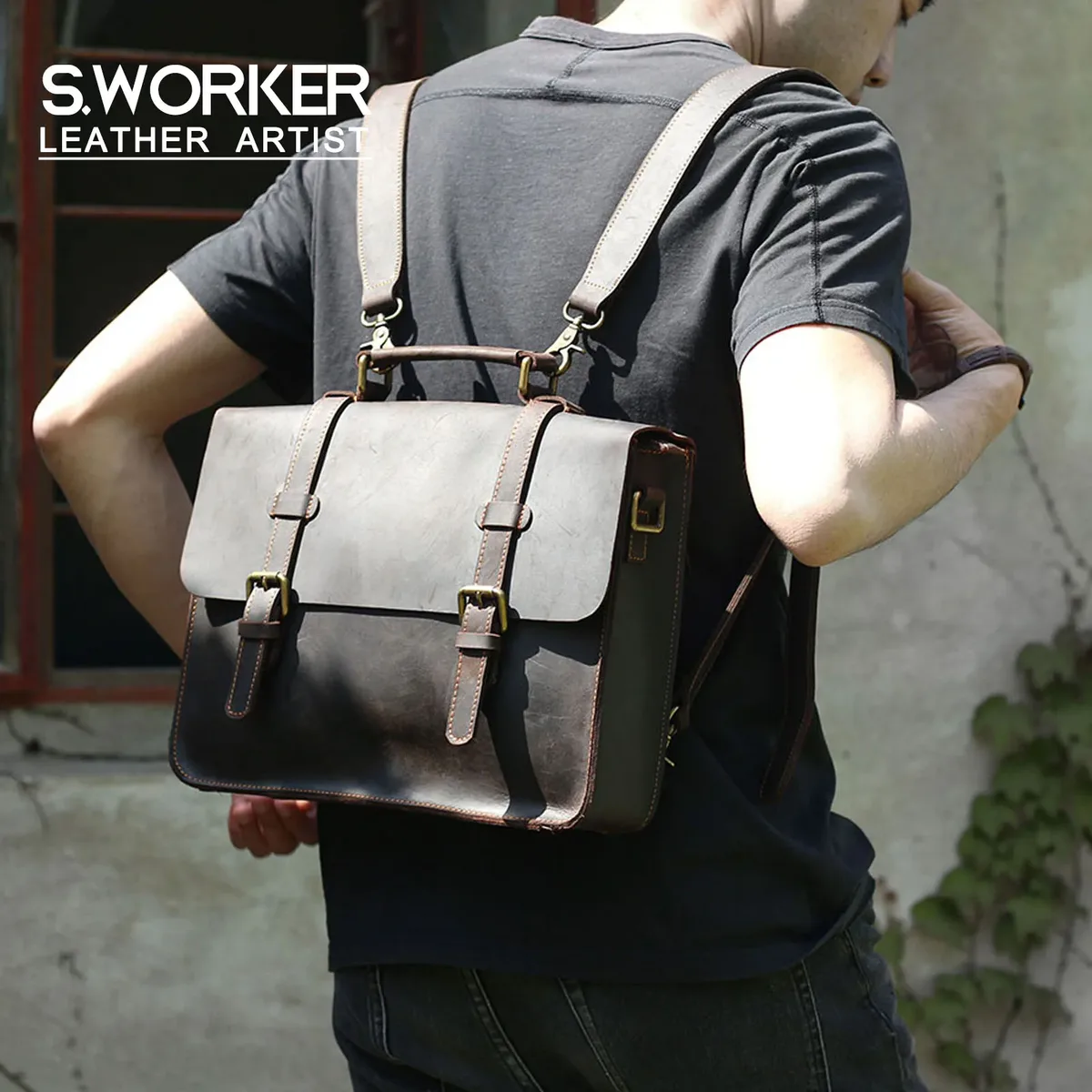 sac à dos vintage en cuir véritable pour hommes, mallette pour ordinateur portable de grande capacité, sac à main en cuir de vache crazy horse, sac à bandoulière, sacoche