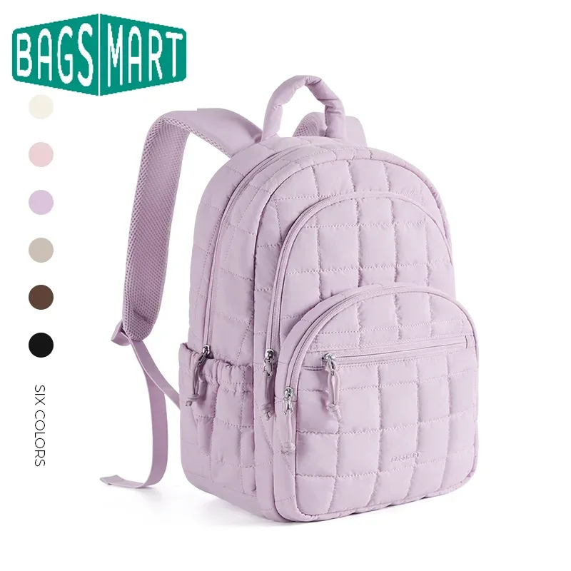 sac à dos scolaire bagsmart pour fille, sac à dos matelassé décontracté, résistant à l'eau, pour ordinateur portable de 15,6 pouces, sac à dos tendance pour l'université