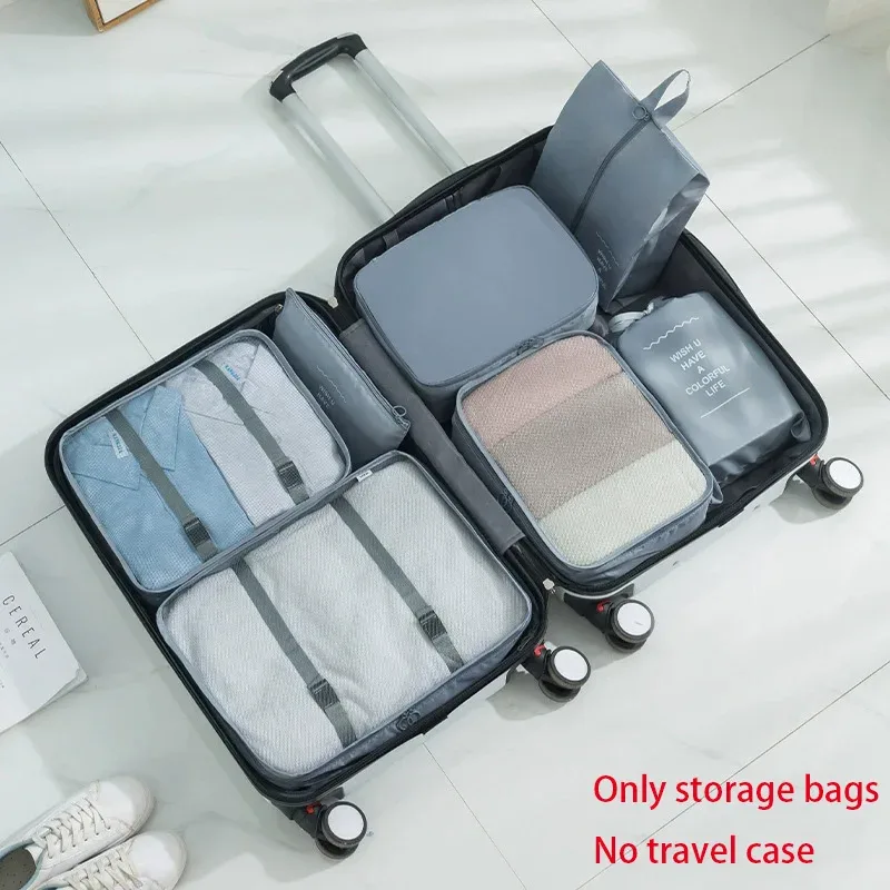 sacs de rangement pour organisateur de voyage, 7 pièces, cube de garde-robe, valise, ensemble de cubes d'emballage, bagages, vêtements, pochette à chaussures pliante