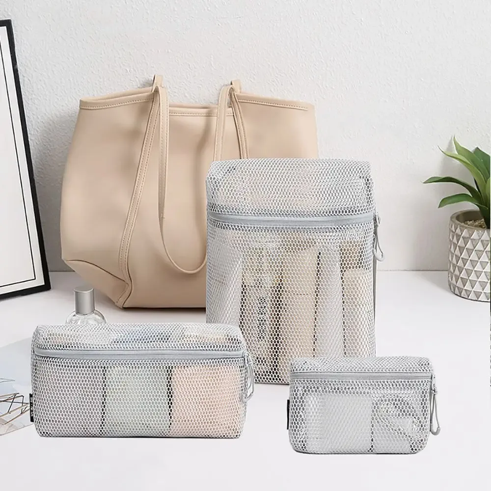 pochette de rangement en nylon décontractée, sac à cosmétiques en maille à main avec fermeture éclair, pochette en maille polyvalente pour femmes