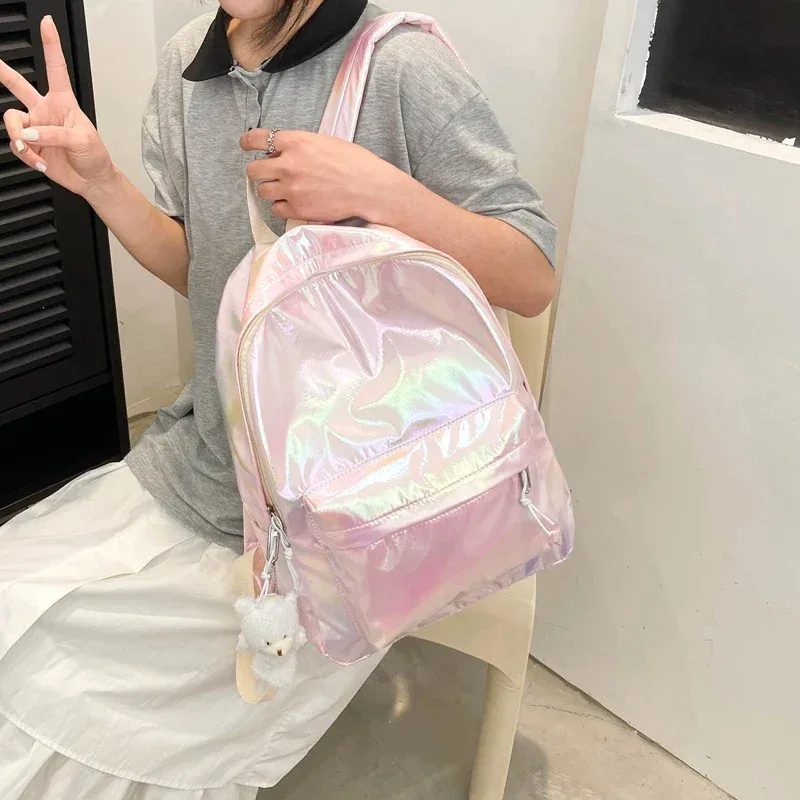 Sacs à dos brillants Kpop pour femmes, grande capacité, décontractés, pour filles, sac d'école, sac à dos pour ordinateur portable, sac de voyage en cuir PU, sac à dos féminin