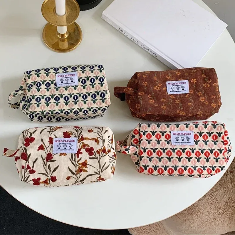 trousse de maquillage à motif floral pour femme, trousse de toilette cosmétique, trousse à fermeture éclair, trousse de voyage pour poudres lavantes, trousse de rangement de maquillage, nouveau