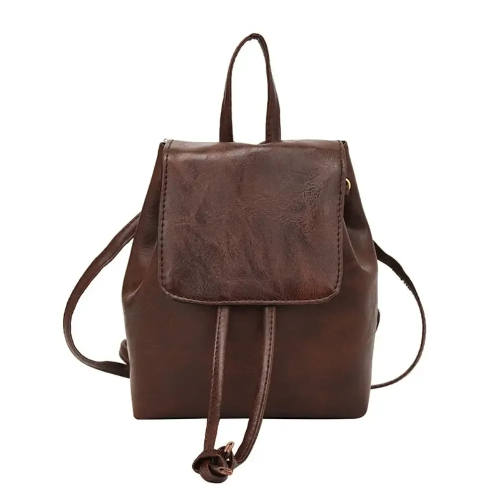sac à dos mignon en pu, petit sac à dos de couleur unie, sac à bandoulière, sac à main marron rétro pour enfants
