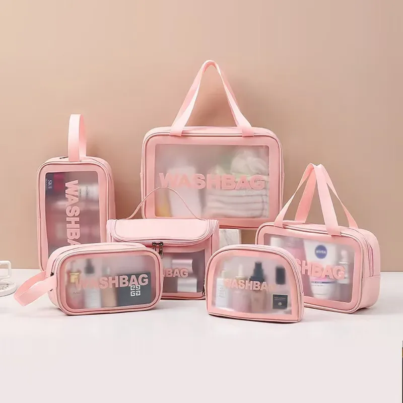 ensemble de sacs de maquillage de voyage multi-pièces en pvc transparent, sac de toilette portable et imperméable, sac de rangement pour cosmétiques de grande capacité et portable.