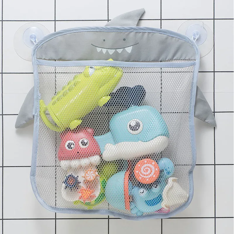 sac de rangement en filet pour jouets de bain en forme de requin mignon avec ventouses puissantes, séchage rapide, panier suspendu pour salle de bain pour tout-petits, enfants et bébés