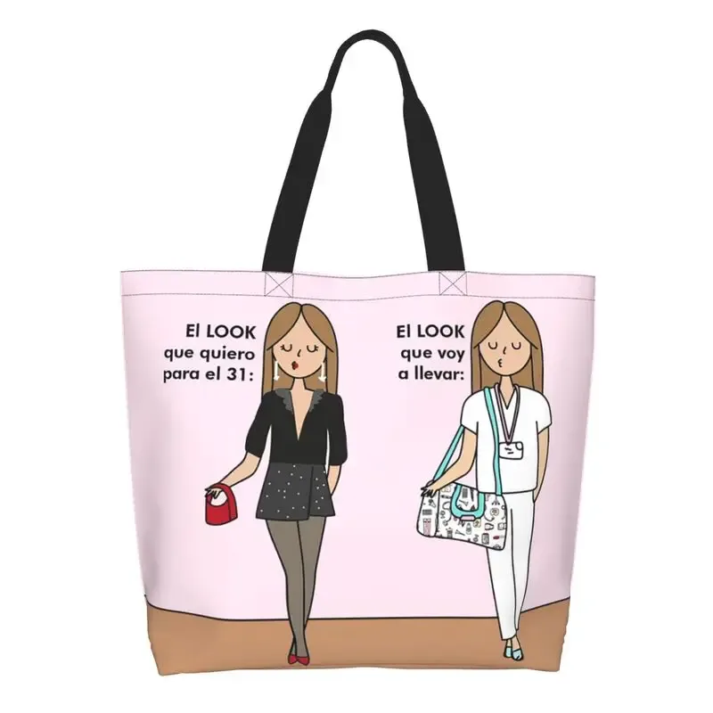 dessin animé médecin infirmière enfermera en apuros sacs d'épicerie grande capacité esthétique merch pour femme rue sac à bandoulière