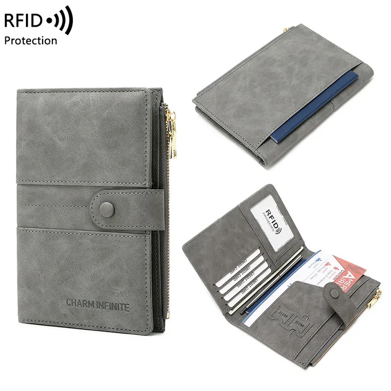 nouvelle pochette de passeport antivol rfid avec fermeture éclair, porte-documents multifonctionnel pour voyage