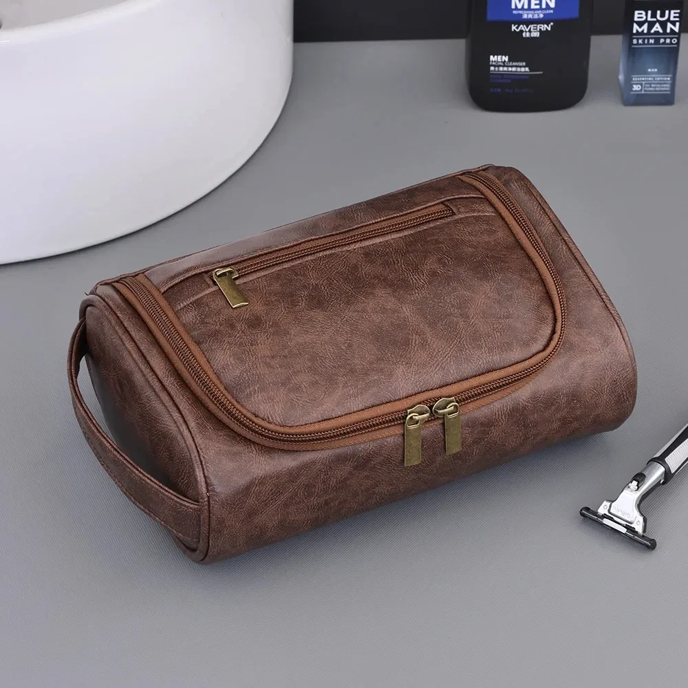 sac de toilette de voyage de haute qualité pour femmes et hommes, sacs cosmétiques rétro en cuir pu, sac de maquillage de voyage imperméable pour femmes
