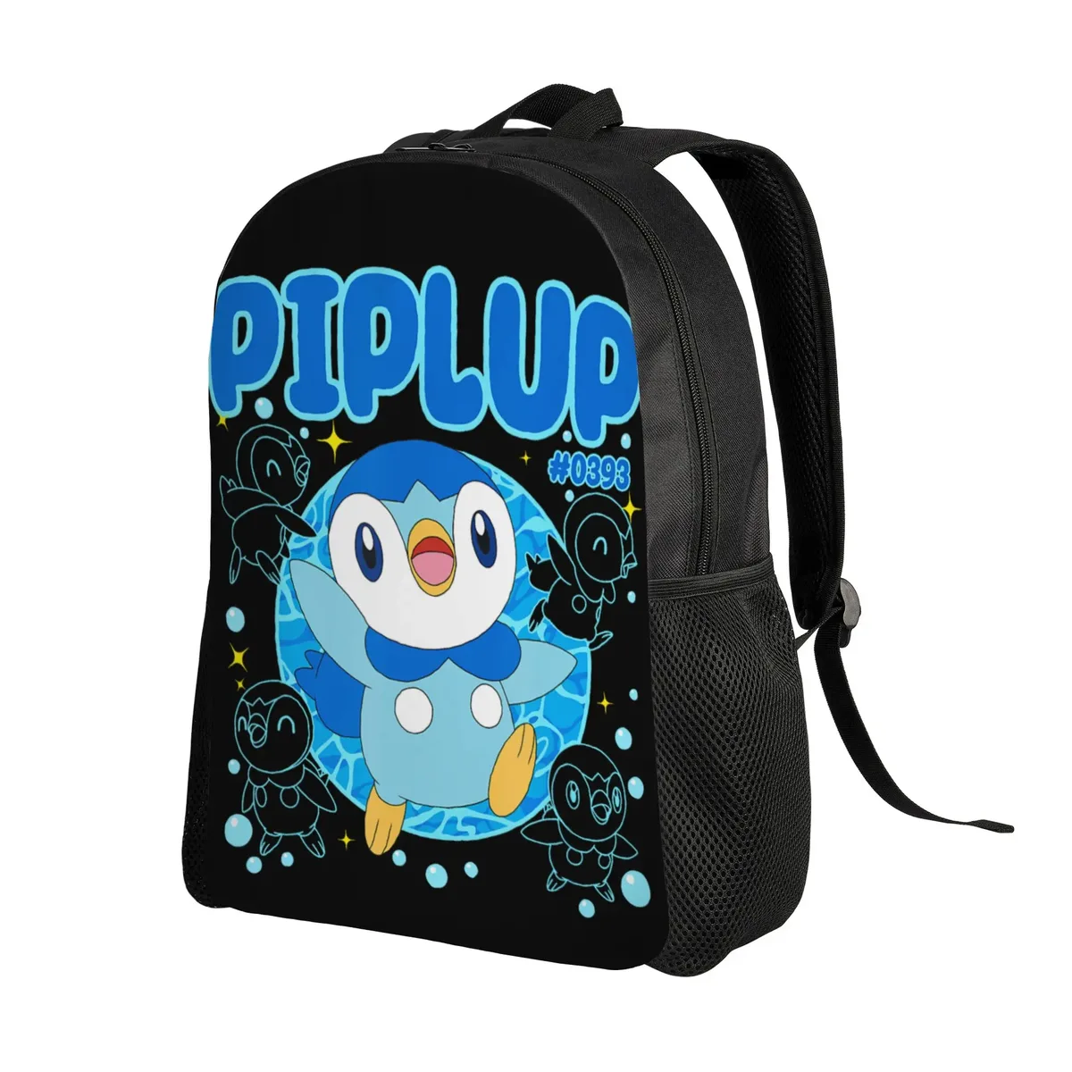 Sacs à dos Pokemon, sac à dos mignon Happy Piplup Collage Big Chest Poster Daypack, sac à dos d'extérieur avec fermeture à glissière