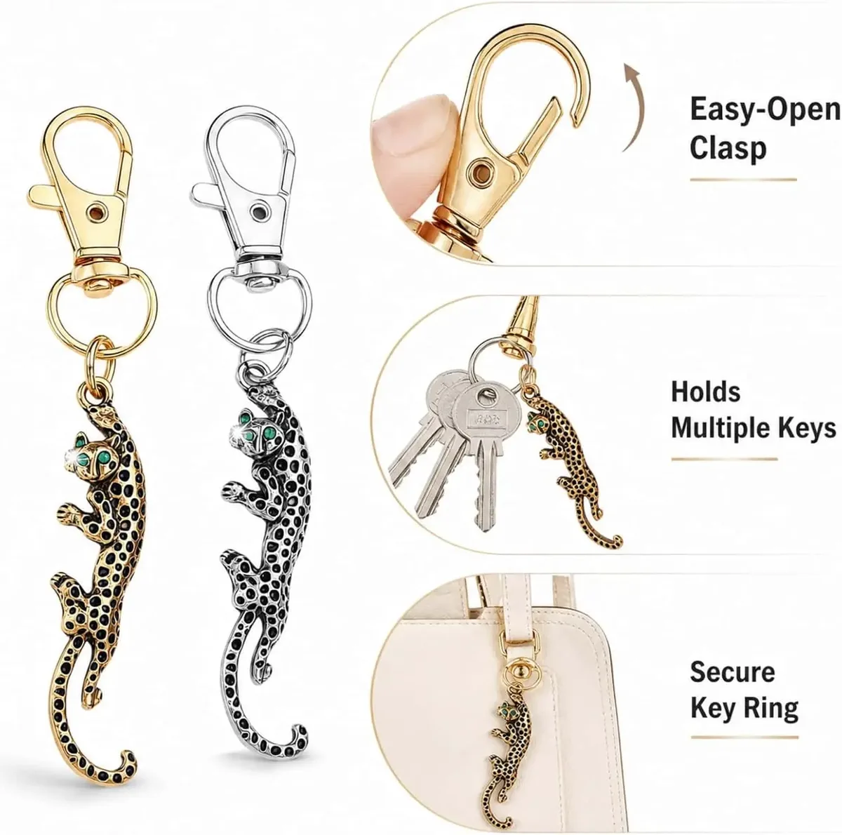 porte-clés panthère en métal cool pour hommes, breloque de sac léopard, pendentif animal creux, anneau de clés robuste, accessoires de luxe pour sac à dos