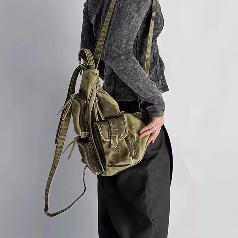 Annmouler-Sac à Dos de Styliste en Cuir Doux Délavé pour Femme, Sacoche de Poitrine Vintage, Multi-Poches, Style Punk, Petit
