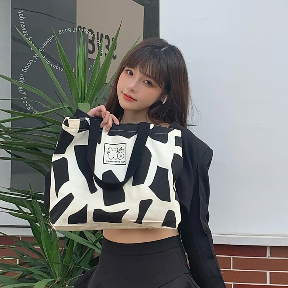 sac en toile décontracté pour femme, grande capacité, version coréenne, sac fourre-tout polyvalent pour les étudiants
