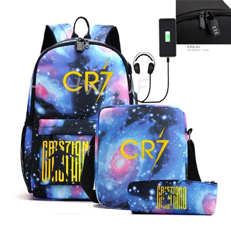 sacs à dos sport décontractés cr7, lot de 3, légers et simples, grande capacité, pour adolescents, ordinateurs portables, école, femmes, hommes, voyage, usb, anti-vol, mochilas