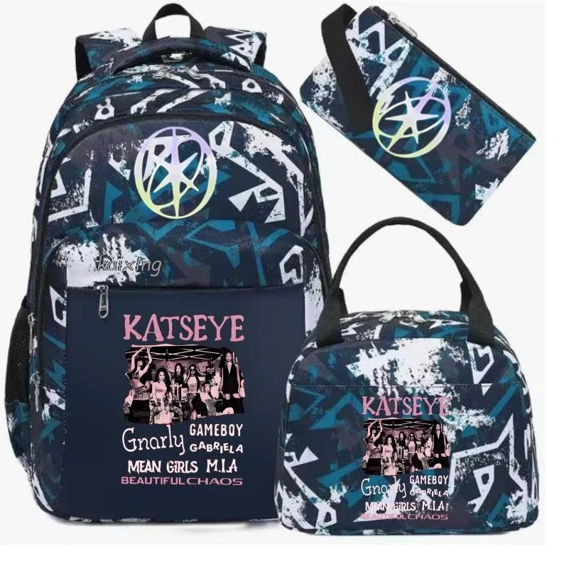 hot katseye drôle impression sacs à dos avec sacs à déjeuner multi-poches camouflage adolescents voyage sac à dos pour ordinateur portable femmes sac d'école mochila