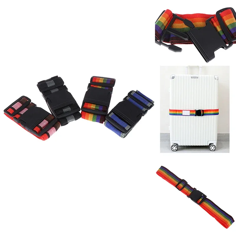 sangle de bagage arc-en-ciel réglable, emballage de ceinture croisée, structure de voyage, environnement de bagage, 180cm, 1pc