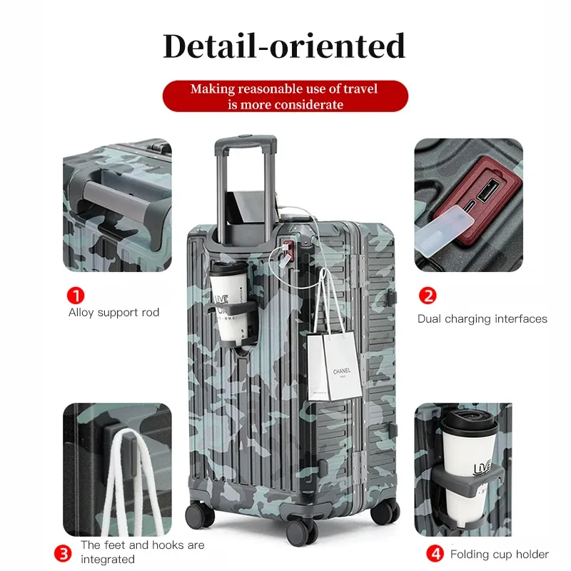 Valise à poignée large valise de voyage hommes 20 24 26 bagage à main femmes PC cadre en aluminium boîtier de chariot