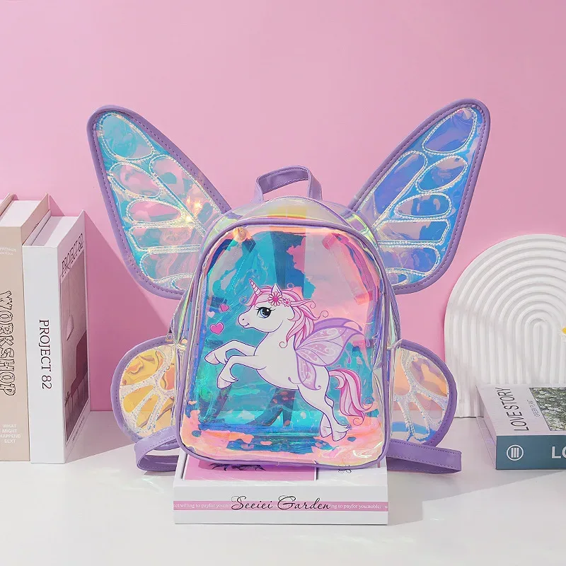 nouvelle mode ailes de papillon sac à dos sac à dos pour enfants mignon licorne transparent tpu sac à dos à la mode