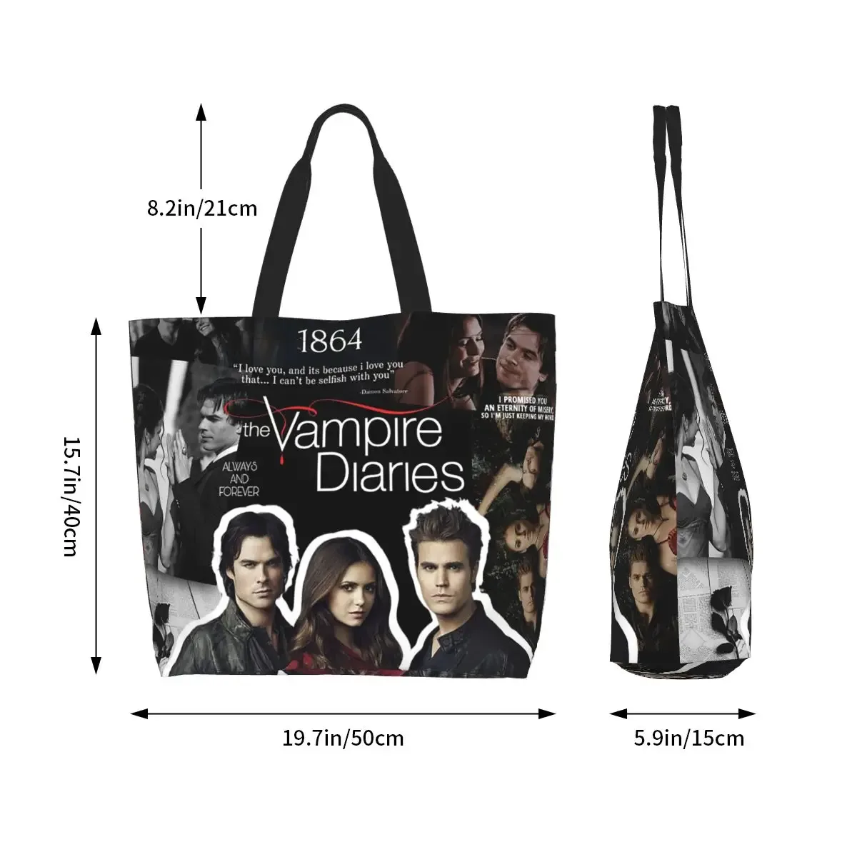 the vampire diaries – sac fourre-tout en toile pour femmes, sac à bandoulière de grande capacité, sac à main pour courses