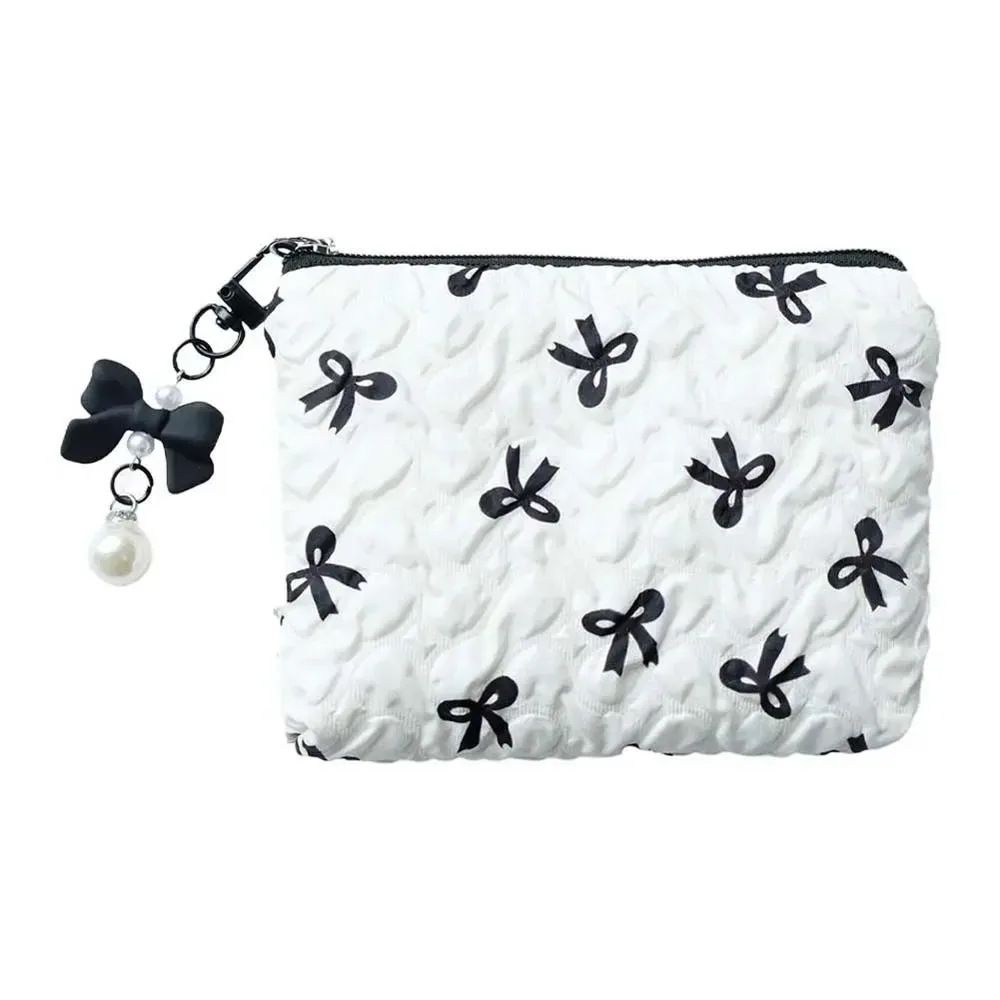mini trousse de maquillage bow pour femme, sac de toilette de voyage, jolie pochette à monnaie, étui léger pour rouge à lèvres, sac de rangement gaufré