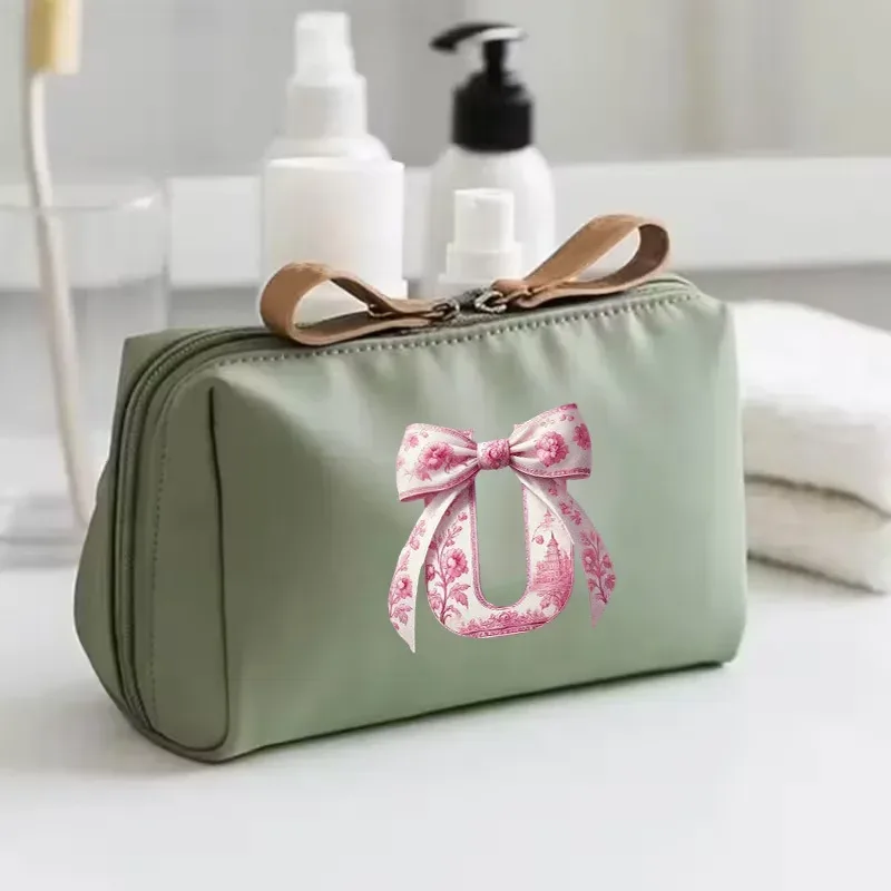 sac à main pour femme avec 26 lettres florales en forme de nœud, trousse de maquillage, sac de rangement, cadeau de la saison de la rentrée scolaire, saint-valentin, anniversaire