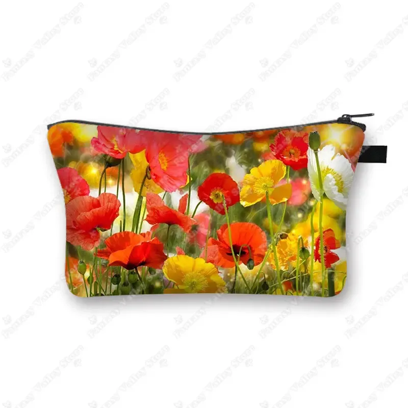 belle trousse à cosmétiques à imprimé de coquelicot rouge pour femmes, petite pochette, organisateurs d'articles de toilette, sacs à cosmétiques hip hop, trousse de maquillage mignonne