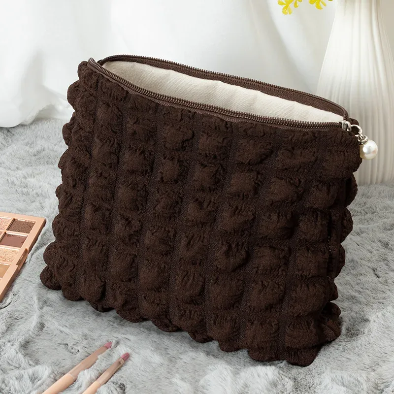 poudres de maquillage souples portables pour dames et filles, fermeture éclair, populaire, boho, réutilisable, capacité de gril à bulles, sac cosmétique, évaluation de voyage