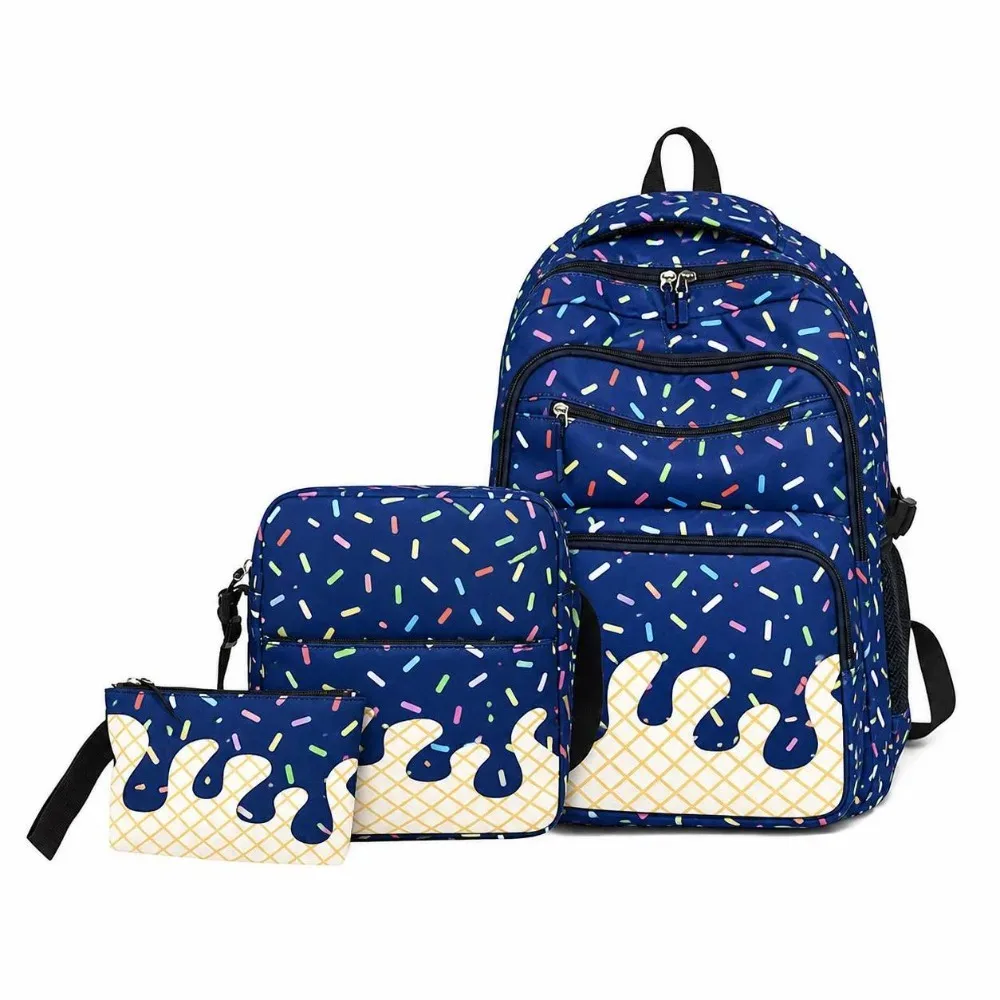 ensemble de 3 sacs à dos élégants à imprimé crème glacée, légers, imperméables, colorés et durables, pour adolescents.