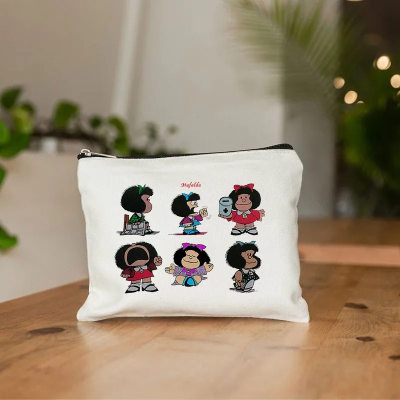 mafalda mignon anime cosmétique trousse de maquillage crayon organisateur fermeture éclair kawaii maquillage pochette sac à main voyage trousses de toilette cadeau