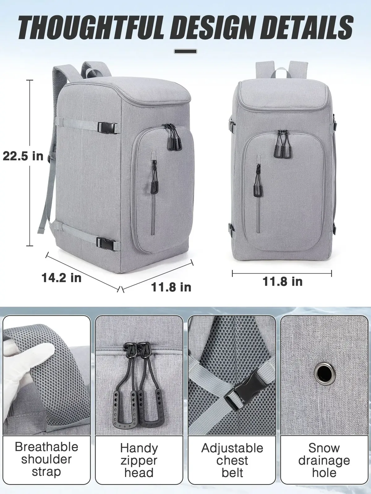 sac à dos sous vide – sac à dos de voyage pour bottes de ski 50l, étanche, sac à dos pour bottes de snowboard pour voyage, magasins, équipement comprenant casque