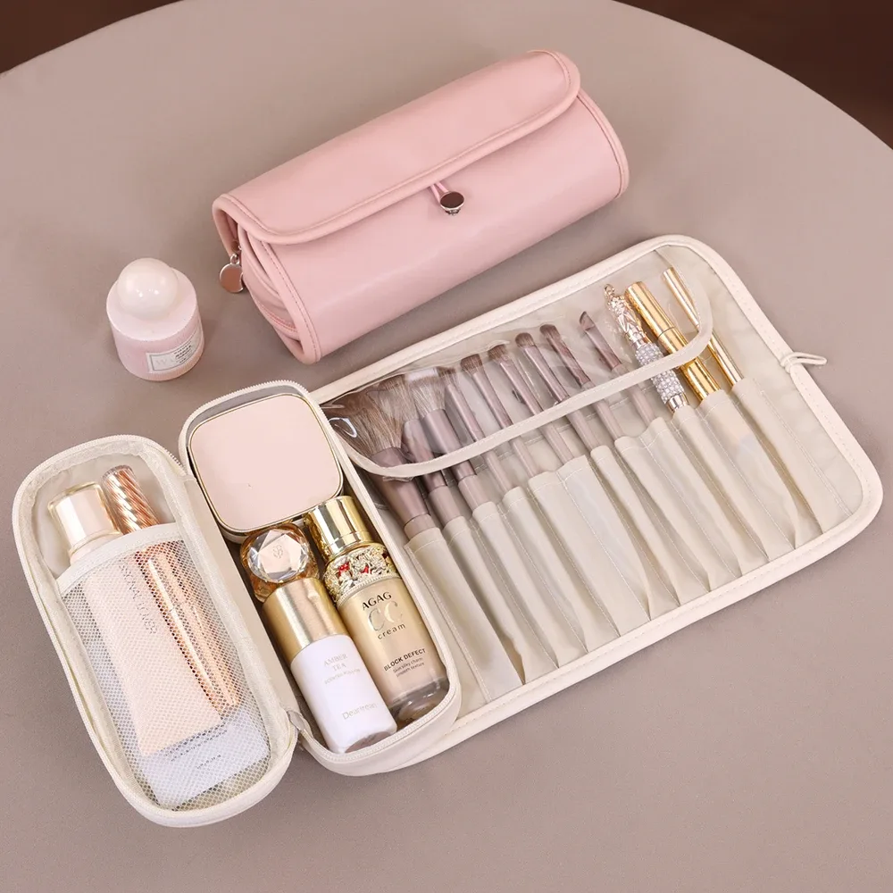 grande trousse de maquillage multifonctionnelle, trousse de maquillage de voyage pour femmes, trousse de maquillage pliable portable tendance
