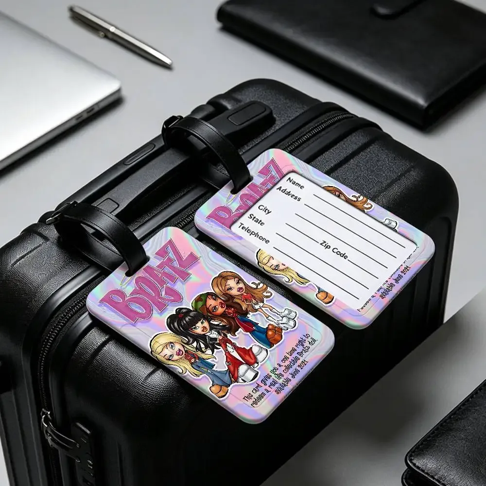 étiquette de bagage en pvc imperméable, 1 pièce, mignonne, b-bratz d-doll, avec carte d'information, étiquette d'identification anti-perte pour bagages, sac à dos d'école