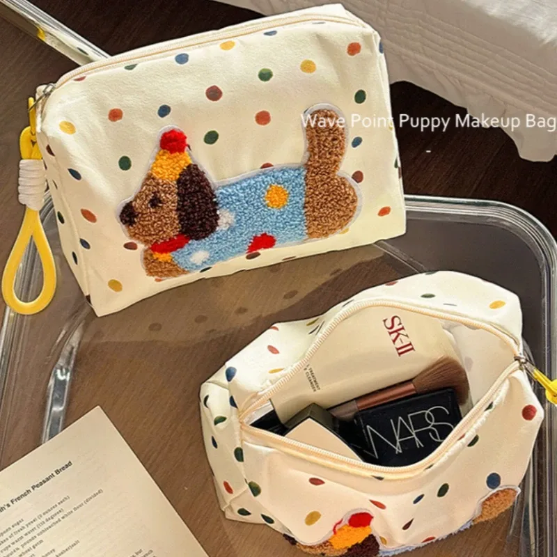nouvelle trousse de toilette portable grande capacité motif chiot mignon, sac à main, trousse de maquillage, sac de rangement pour fille, sac de rangement et d'organisation