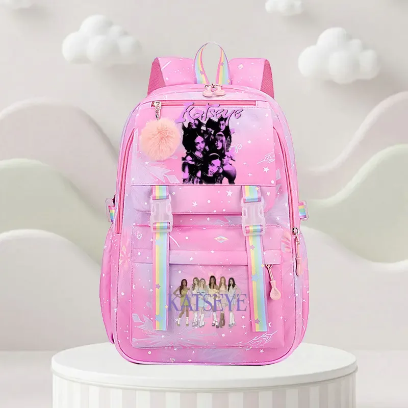 sac d'école katseye print, sac d'école pour élèves du primaire, sac à dos de voyage en plein air, sac à dos tendance pour filles, sac à dos pour enfants.